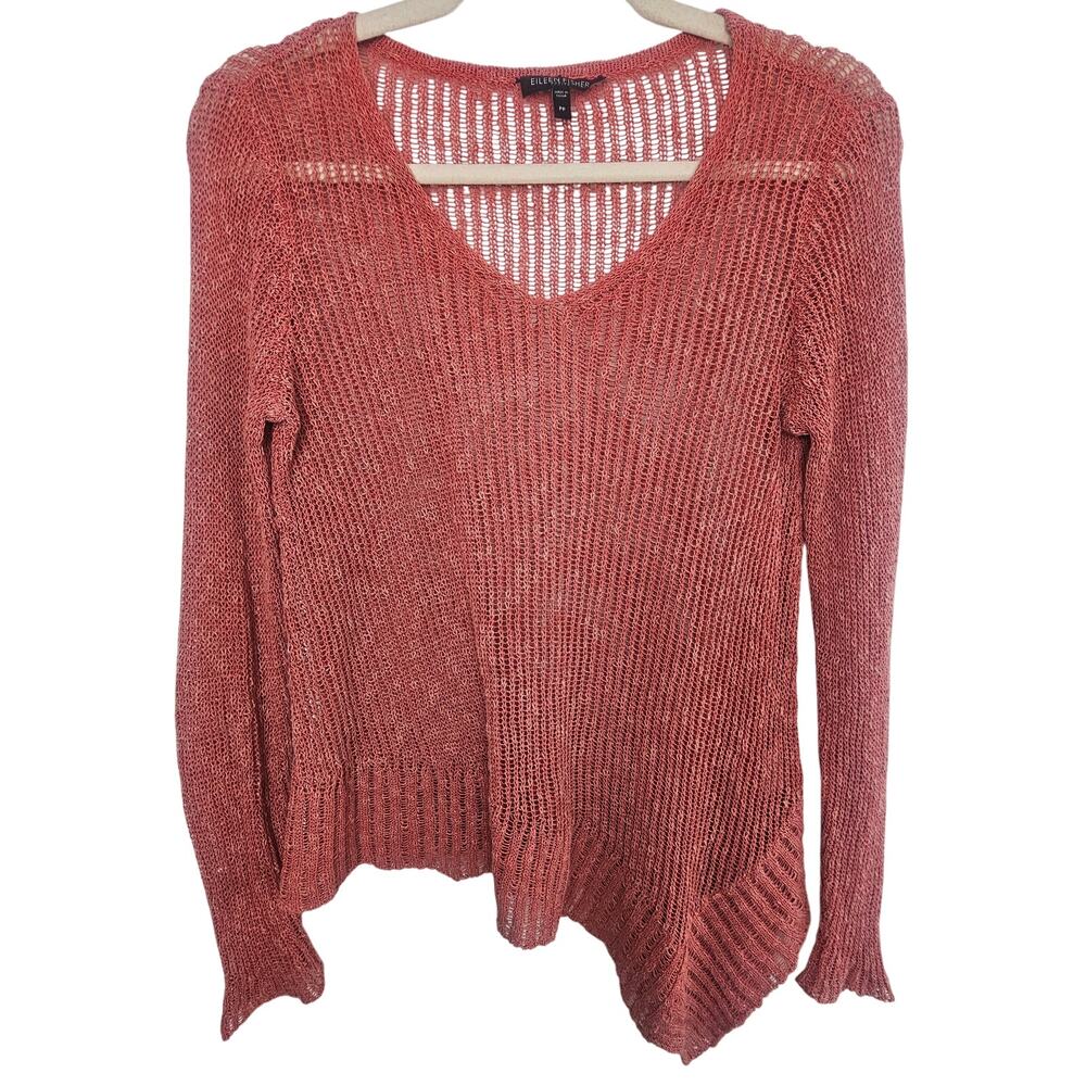 Eileen Fisher Open Knit Linen Cotton Sweater Sz S Euro Summer Coastal Resortwear